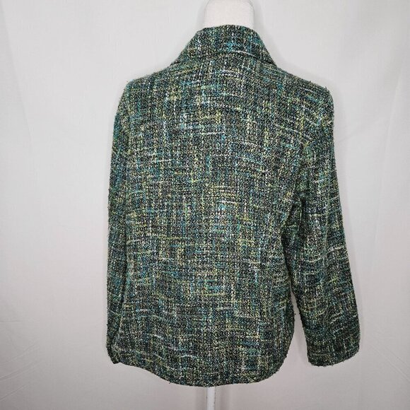 Chico's Tweed Jacket Button Shacket Academia Size 2 Large Green Black - Picture 4 of 8